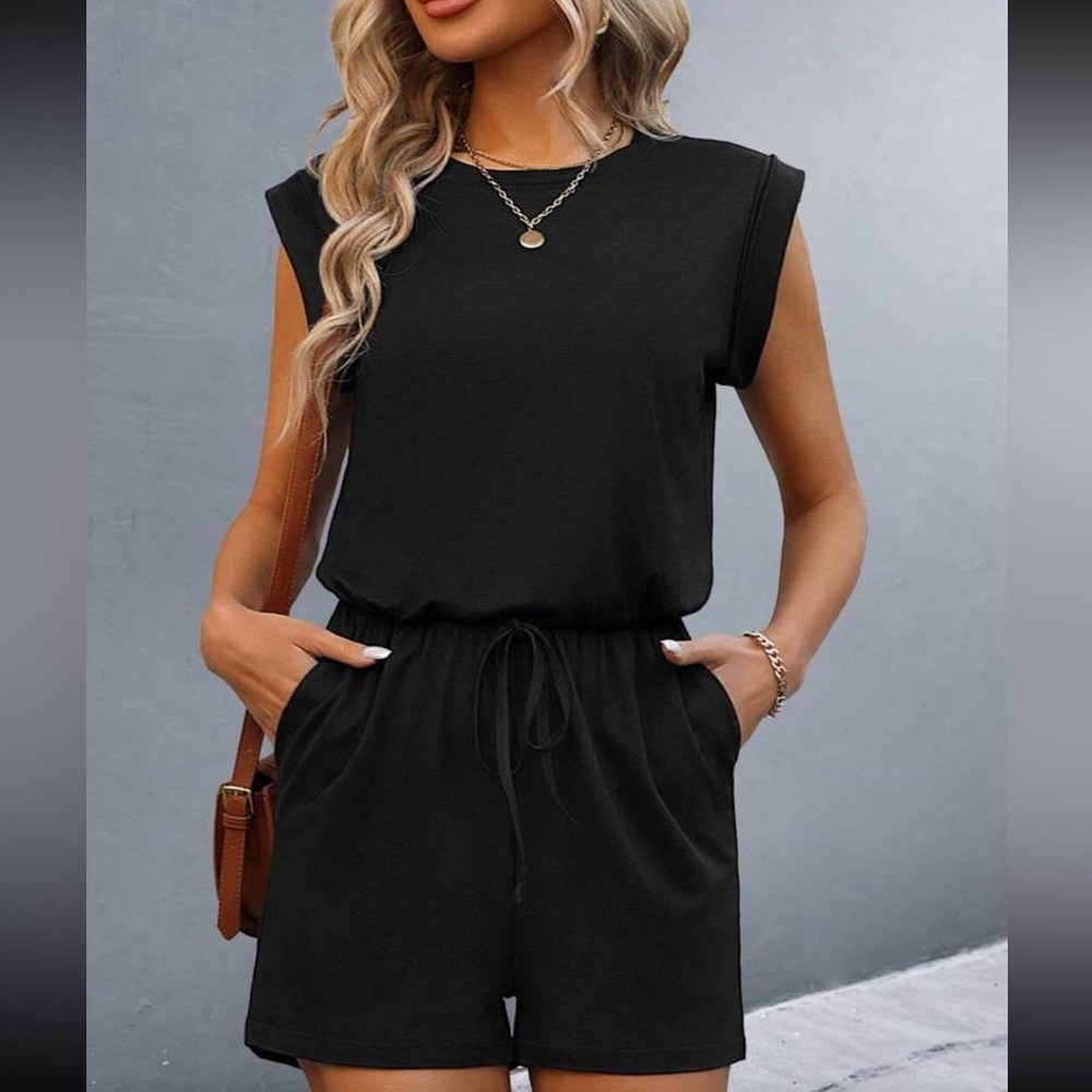Calvaya Solid Color Sleeveless Cinching Waist Jumpsuit
